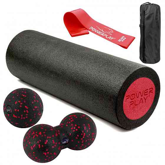 Набір для масажу та йоги PowerPlay PP_4095 EPP (Ролик 45*15 + 2 м'ячі) Red + гумка 11кг. Кам'янське