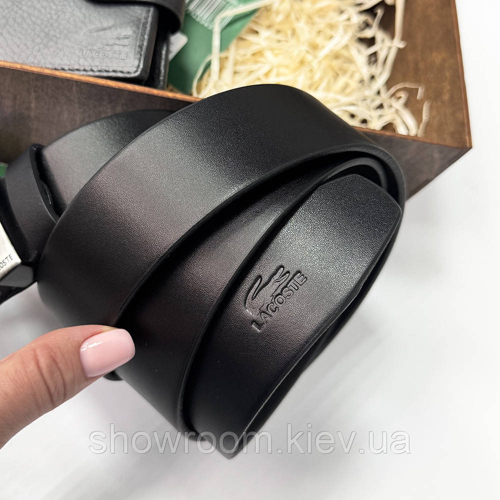 Чоловічий подарунковий набір ремінь та портмоне в дерев'яній коробці Lacoste (983) Київ - фото 2