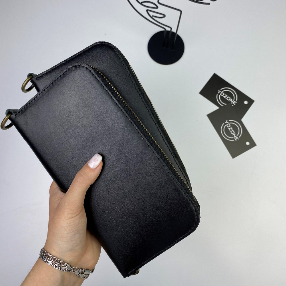 Чоловічий гаманець на блискавці шкіряний, місткий гаманець з відділеннями, чорнийMasterSem Київ - фото 2