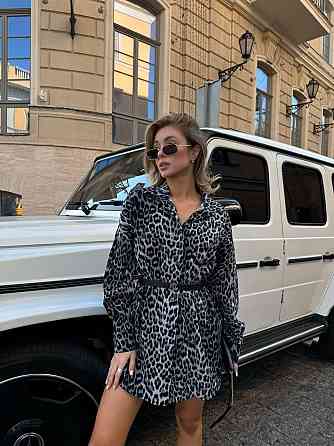 Жіноча леопардова сорочка оверсайз із джинсу Сірий Одеса