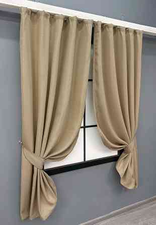Комплект коротких штор VR-Textil Лен-блэкаут Лен Мешковина № 292ш Бежевый 130х170см 2 шт (35-0275) Киев