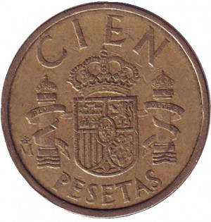 Хуан Карлос I. Монета 100 песет. 1975-2001 рік, Іспанія..(Р) Полтава - фото 1