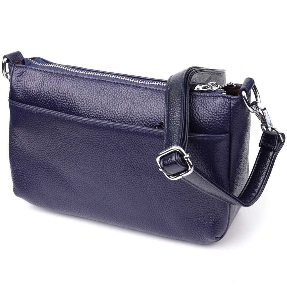Елегантна сумка жіноча з натуральної шкіри з двома ремінцями Vintage 22928 Синій Київ - фото 2