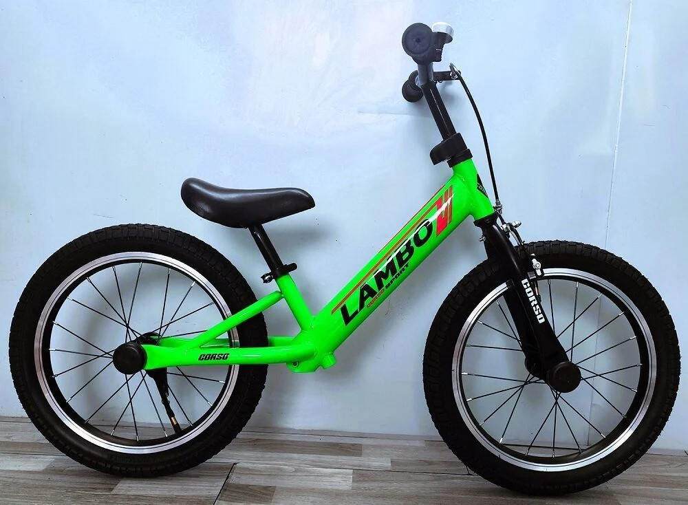 Велобіг CORSO LAMBO сталева рама надувні колеса 16' підніжка дзвіночок Салатовий (LB-16599) Чернігів - фото 1