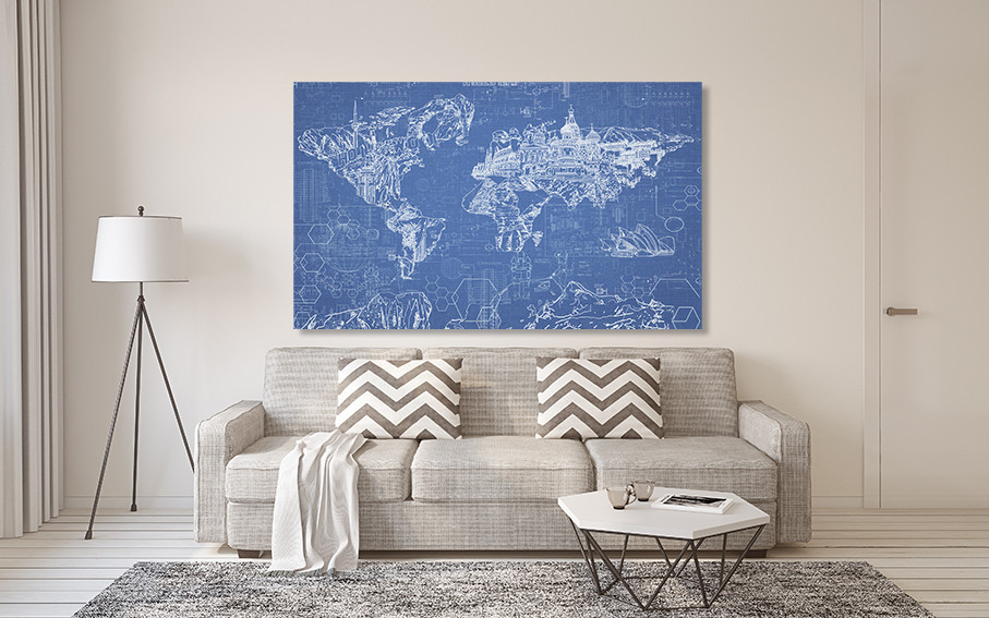 Картина полотно у вітальню / спальню      Мапа світу      MLP_250 ( 60х30см ) 70x140 см Київ - фото 2