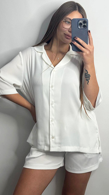 Жіночий костюм-двійка із сатину Айворі XL-2XL Харків - фото 3