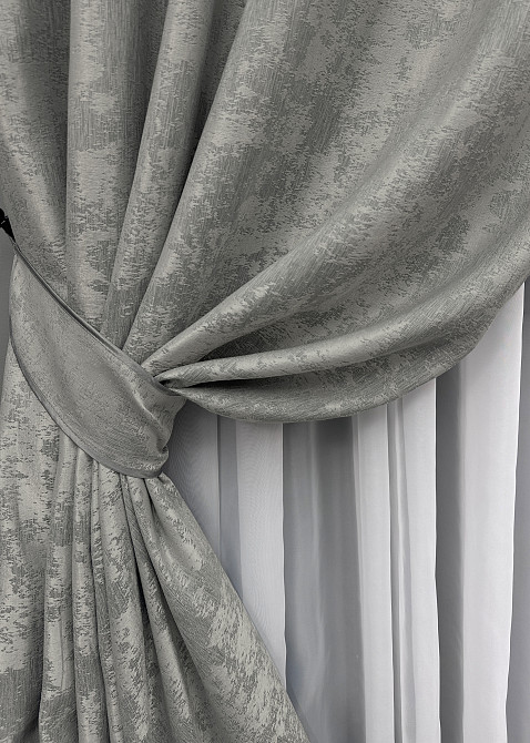 Комплект штор на люверсах VR-Textil Жаккард Sultan XO № 1125ш серый 150х250 см 2 шт (37-0157) Киев - изображение 5