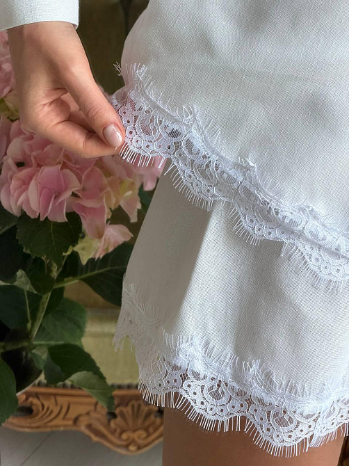 Женский стильный летний льняной костюм с кружевом Молочный, 48/50 Одесса - изображение 7