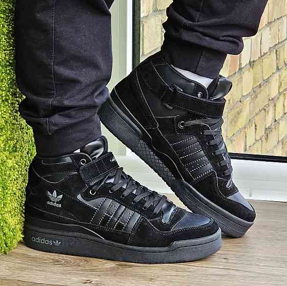 Високі Зимові Кросівки Adidas Forum з МЕХОМ Чорні Чоловічі Черні Черні Черні Черні Черевики Адідас (розміри: 43,44,45) Дніпро