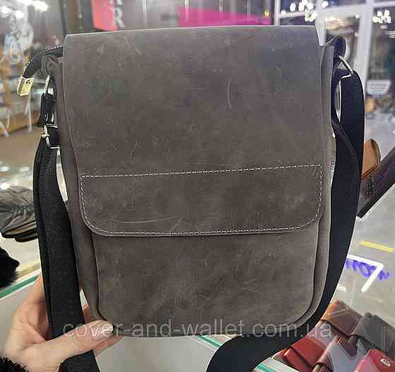 Стильная мужская сумка через плечо из винтажной кожи серого цвета PS Leather Киев