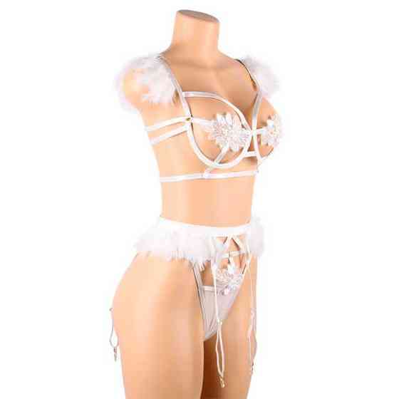 Эффектный эротический комплект с подвязками для чулок - Белый - S/M – Эротическое бельё Винница