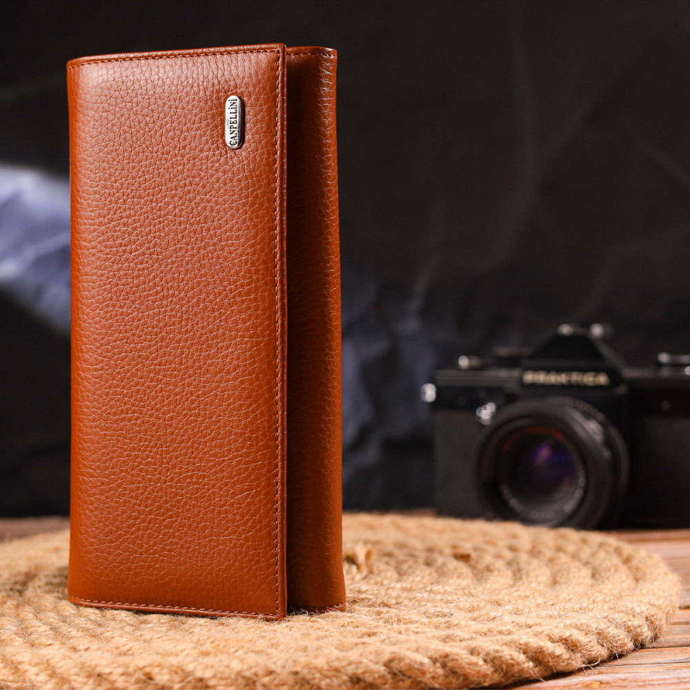 Вместительное женское портмоне с монетницей из натуральной кожи CANPELLINI 21524 Светло-коричневое Киев - изображение 1