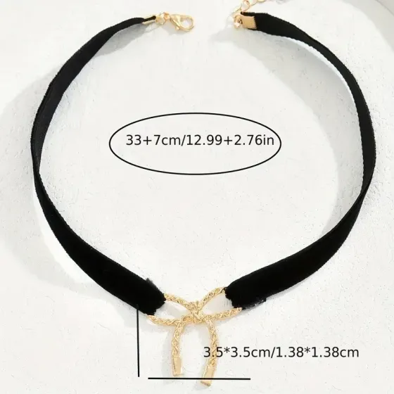 Женский черный бархатный чокер с золотистым бантом Киев