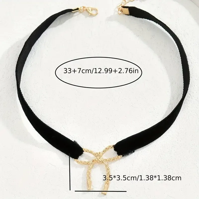 Женский черный бархатный чокер с золотистым бантом Киев - изображение 4