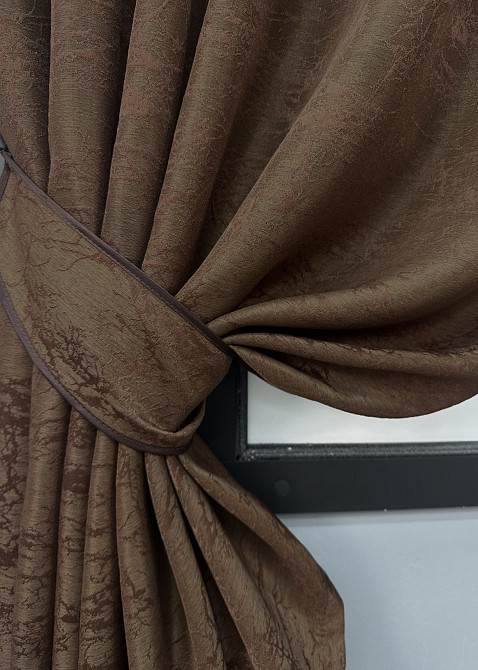 Комплект коротких штор VR-Textil Жакард Viva Marmo № 1780ш Коричневий 130х170 см 2 шт (35-0369) Київ - фото 4