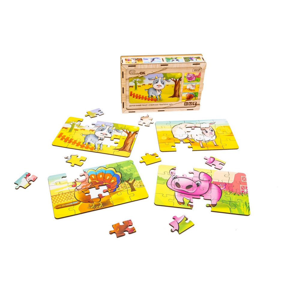 Дерев’яний дитячий пазл 4в1 "Свійські тварини" Puz-75595, 80 елементів Вінниця - фото 3