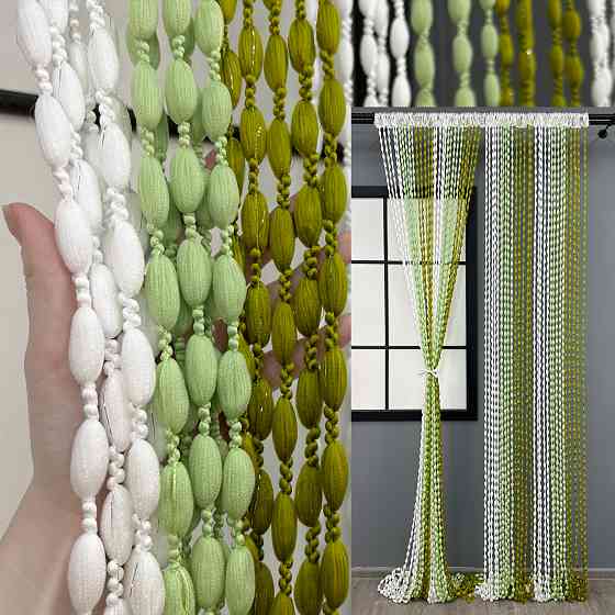 Штори-нитки "Шиніл" з люрексом Білий з оливково-м'ятним 300х300см 1 шт (61-098) Київ