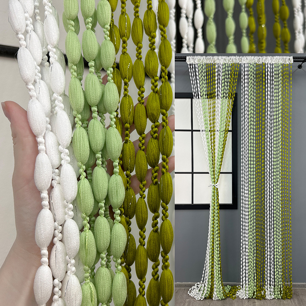 Штори-нитки "Шиніл" з люрексом Білий з оливково-м'ятним 300х300см 1 шт (61-098) Київ - фото 1