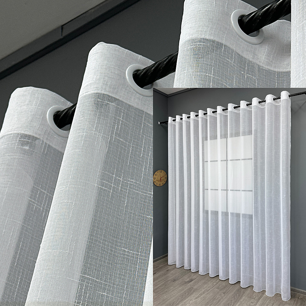 Тюль на люверсах VR-Textil 115т Льон однотонний Білий 600х270 см (47-025) Київ - фото 1