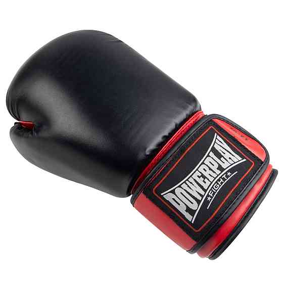 Боксерські рукавички для боксу та єдиноборств на липучці 12 унцій чорні з червоним PowerPlay 3004 Classic Київ