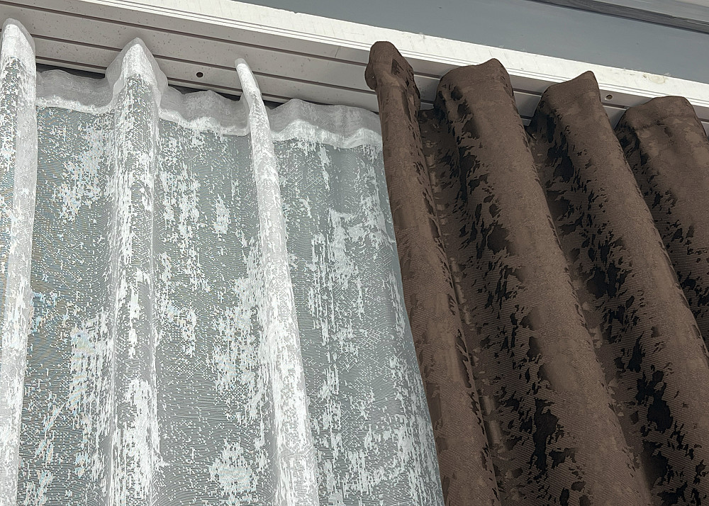 Комплект штор VR-Textil Льон Мармур 100х270 2шт і Тюль 400х270 1910ш-1400т Венге з білим 71-138/2 Київ - фото 7