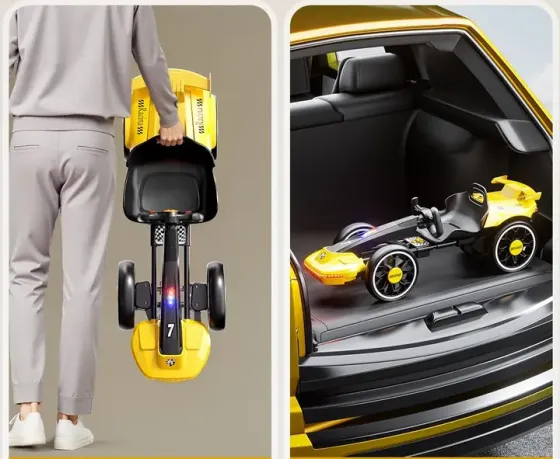 Электромобиль сложен с аккумулятором 6V 4.5Ah и скоростью до 6 км/ч/M-6072 Eco Koleso желтый Коломыя