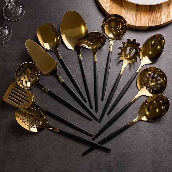 Набір кухонних приладів 12 предметів Золото з чорним Київ
