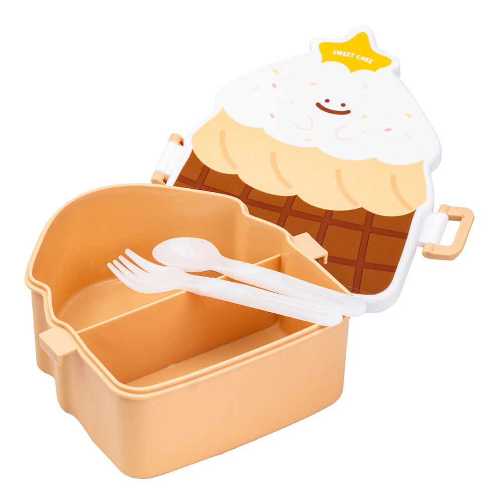 Дитячий ланч бокс на дві секції 950 мл пластиковий з вилкою та ложкою "Тістечко" Коричневий HP12271BR Київ - фото 4
