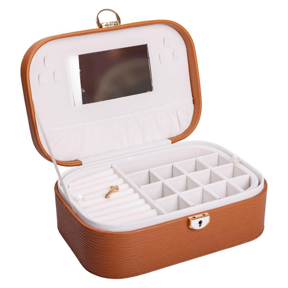 Скринька для прикрас з еко шкіри 2 яруси із замком органайзер для ювелірних виробів HP-5-1BR Київ - фото 2