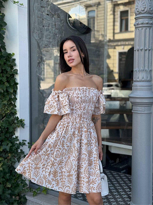 Жіноче легке принтоване плаття з турецького батисту Бежевий, 46/48 Одеса - фото 1