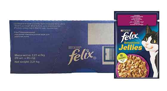 Влажный корм Феликс Felix Sensations Jellies для кошек кусочки с уткой и шпинатом в желе (блок 26 шт × 85 г) Винница