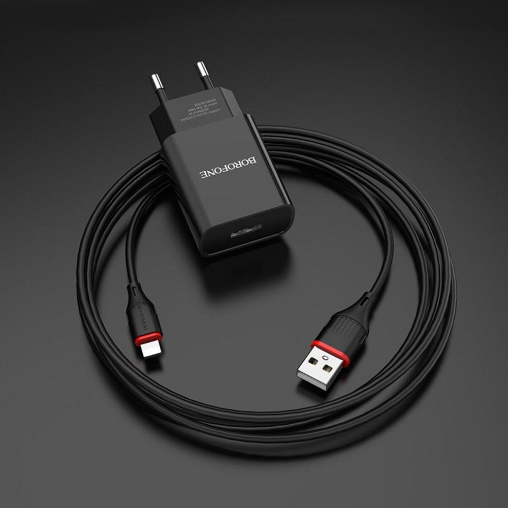 Мережевий зарядний пристрій BOROFONE BA20A Sharp single port charger set, колір чорний BA20ALB Одеса - фото 5