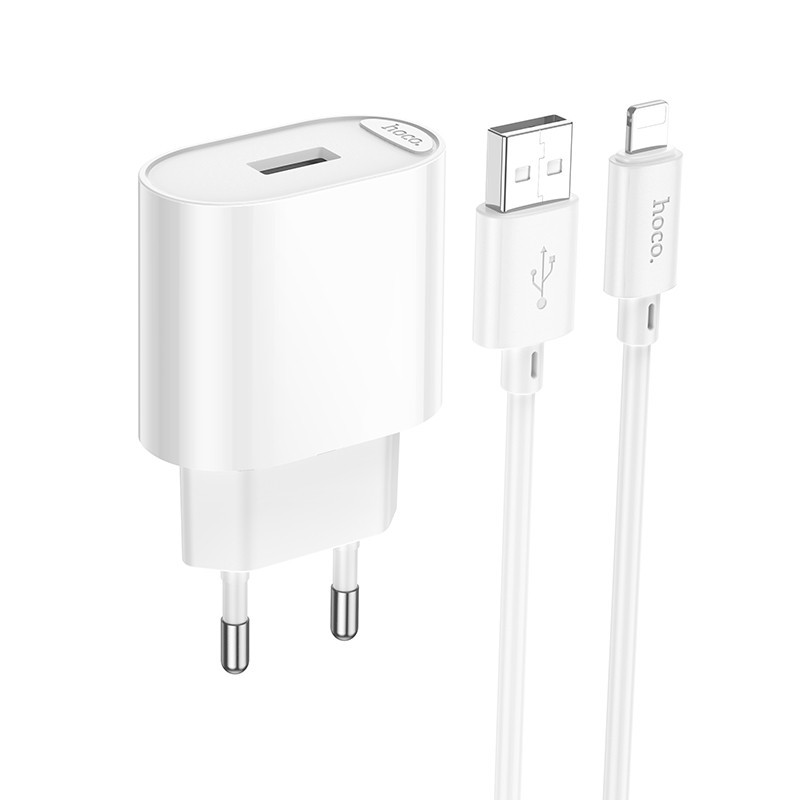 Мережевий зарядний пристрій з кабелем HOCO C109A(10.5W) Fighter single port charger set(iP) White Одеса - фото 1