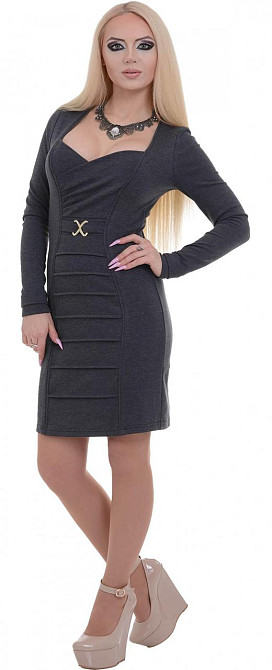Модное коктейльное платье серого цвета с длинным рукавом (46) Киев - изображение 1
