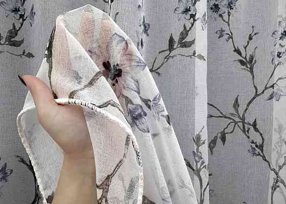 Тюль VR-Textil 1866т Flora Батист Белый с серо-синим 300х270 см (42-0820) Киев