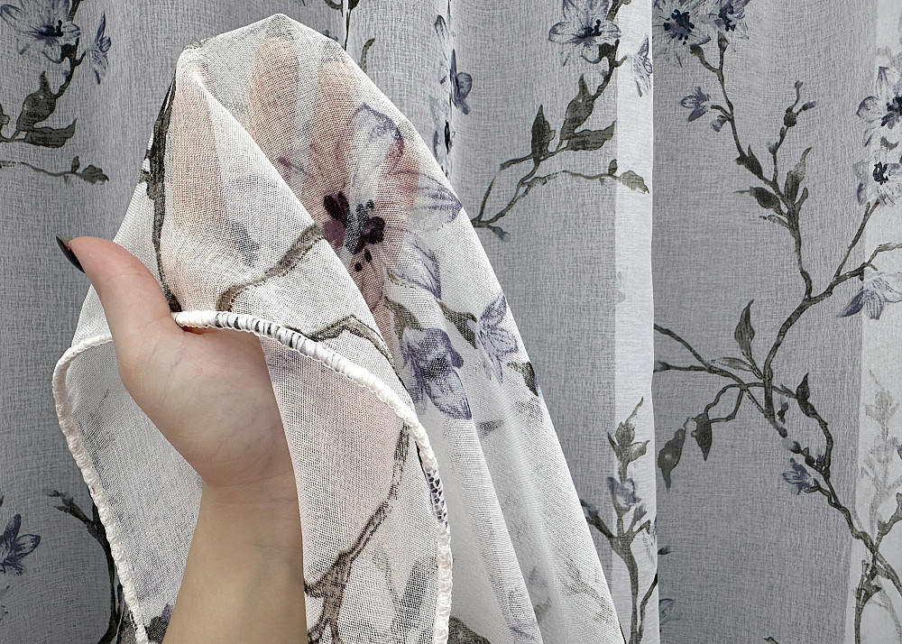 Тюль VR-Textil 1866т Flora Батист Белый с серо-синим 300х270 см (42-0820) Киев - изображение 4