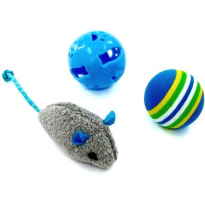 Игрушка для кошек Hippie Pet Мышка и два мячика, серый и синий (HIPSET2303005) Винница - изображение 1