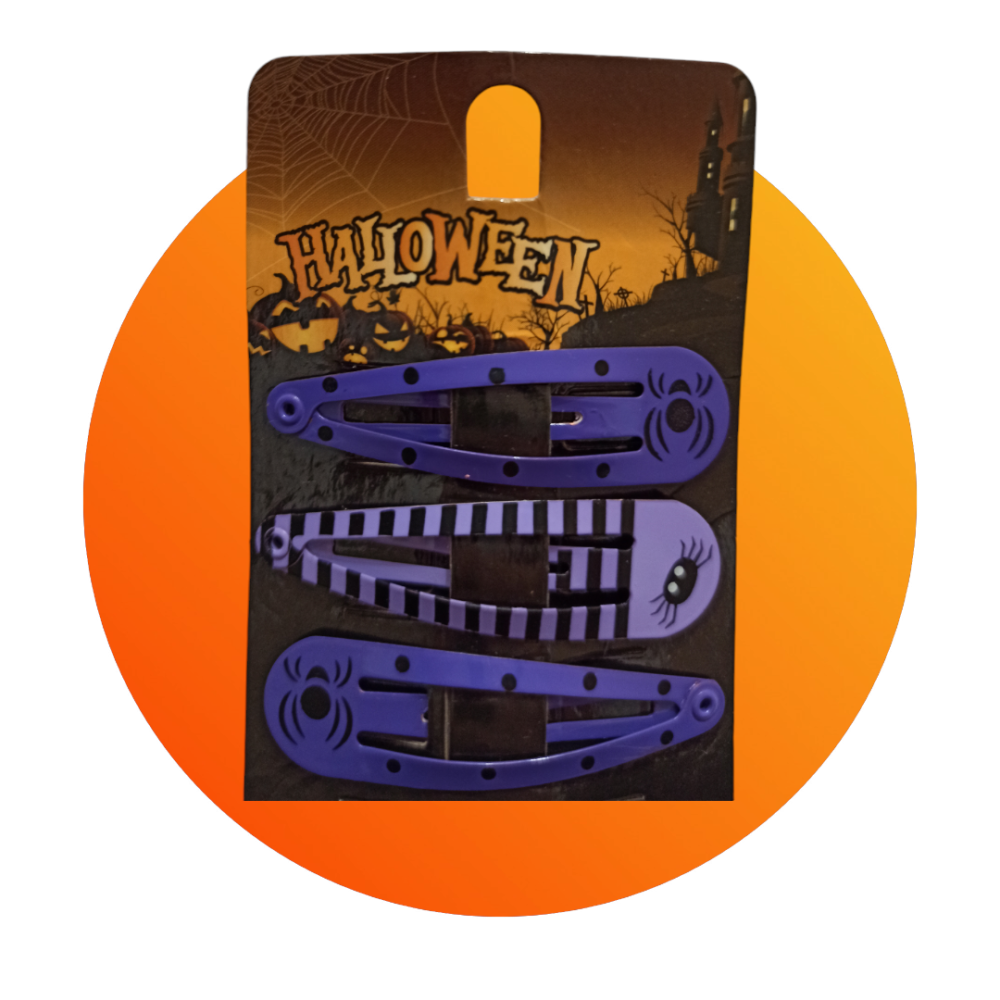 Набор 3 заколки с принтом Паук фиолетовый для волос на Хэллоуин Киев - изображение 1