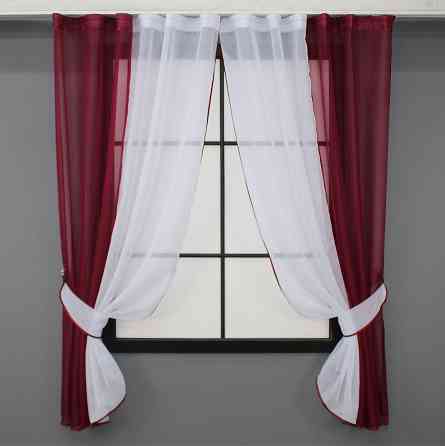 Кухонные шторы VR-Textil № 017к комбинированные с подвязками бордовый с белым 265х170 см (50-007) Киев