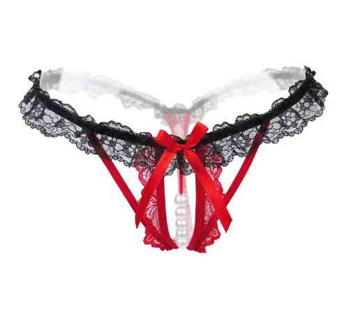 Трусики з бусинками та розрізом універсальний чорно-червоний Київ