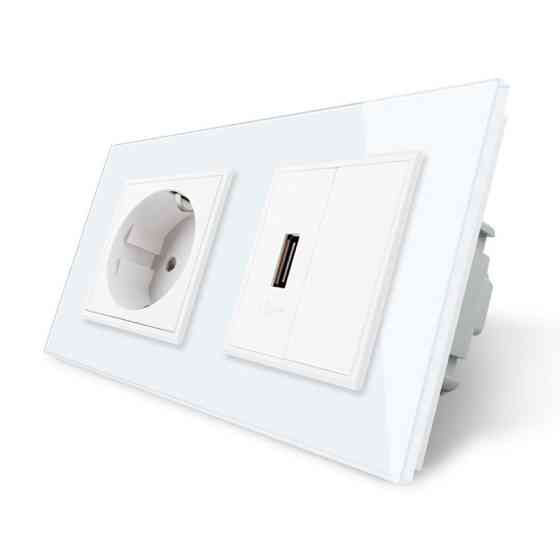 LIVOLO Розетка з заземленням з USB розеткою Livolo білий скло (VL-C7C1EUUSBK0-11) Коломия