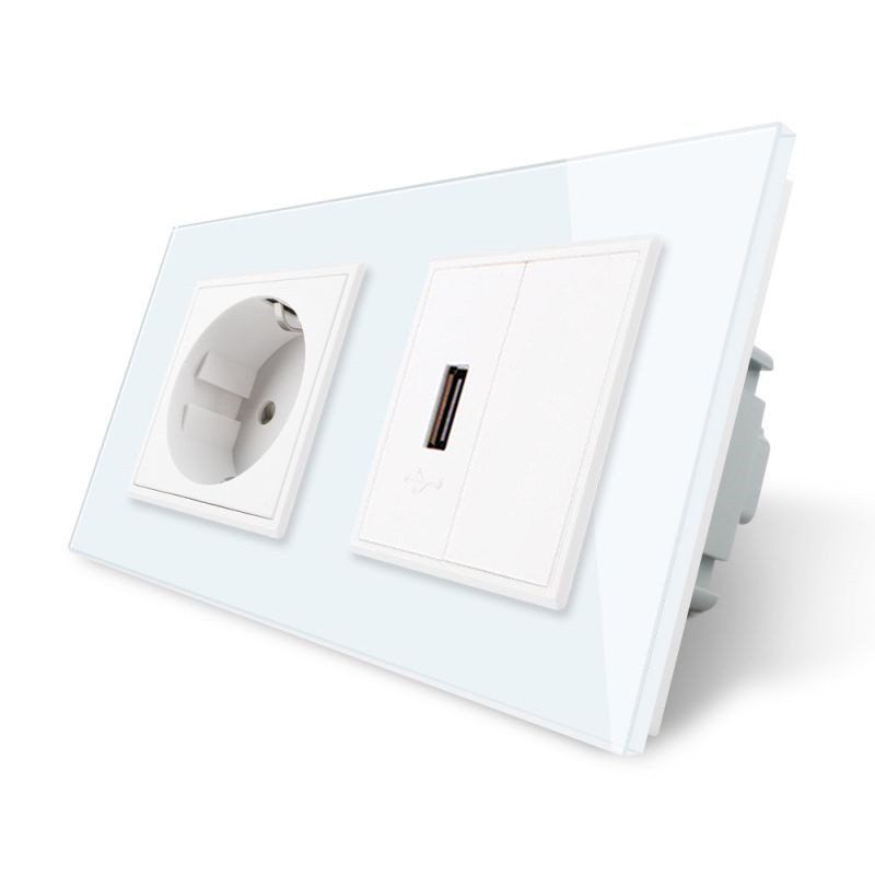LIVOLO Розетка з заземленням з USB розеткою Livolo білий скло (VL-C7C1EUUSBK0-11) Коломия - фото 1