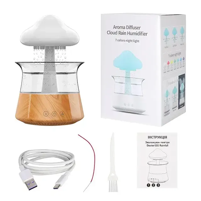 Увлажнитель воздуха ультразвуковой Rainfall с эффектом дождя. Ночник гриб бамбук Днепр - изображение 9