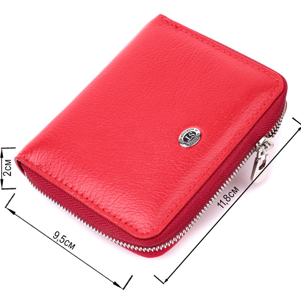 Шкіряний жіночий гаманець на блискавці з металевим логотипом Червоний (ST Leather) Київ - фото 7