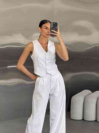 Жіночий класичний брючний костюм-двійка: жилет і штани костюмка Білий, 46/48 Одеса