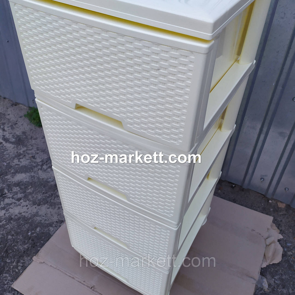 Комод плетінка на 4 ящики ротанг світло кремовий колір сливочне масло Харків - фото 6