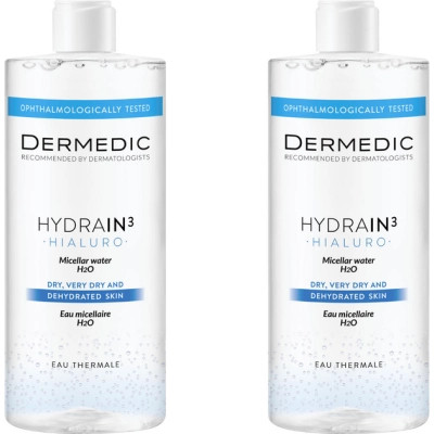 Міцелярна вода Dermedic Hydrain 3 Hialuro H2O 2 x 500 мл (5901643175801) Вінниця - фото 1