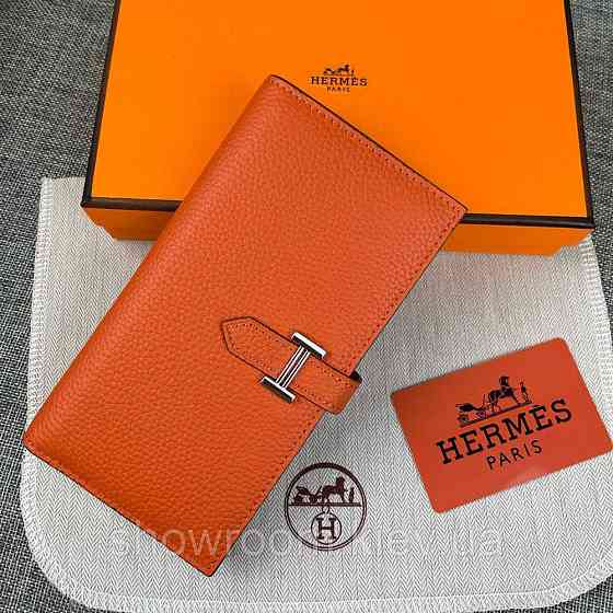 Жіночий помаранчевий гаманець шкіряний Hermes (H-5123) Lux Київ