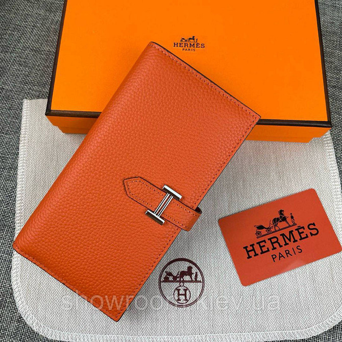 Женский оранжевый кожаный кошелек Hermes (H-5123) Lux Киев - изображение 2