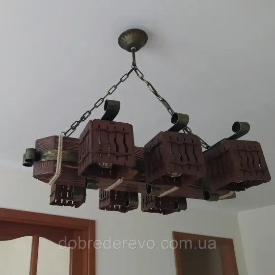 Люстра балка на 6 плафонів Люстра дерев'яна під старину, Люстра дерев'яна в альтанку Вижниця